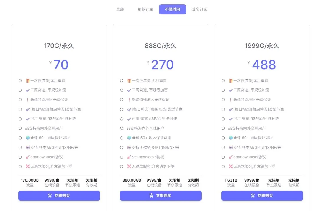 快冲云机场 不限时按量付费流量包